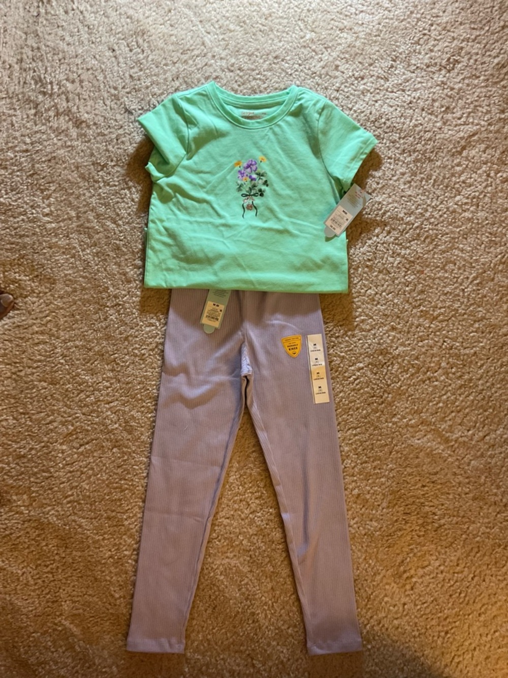 Cat & Jack Girls Mint Green Floral Tee with Lavender  Leggings Size  8 -New
